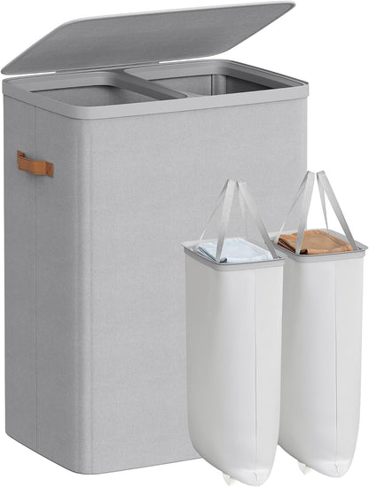 SONGMICS Laundry Basket, 50.2 Gal. Laundry Hamper, 3 Compartments, Easy Assembly, with Lid and Handles, Removable Liners, 25.2 x 15.7 x 29.5 Inches, Cappuccino Beige ULCB814LH01