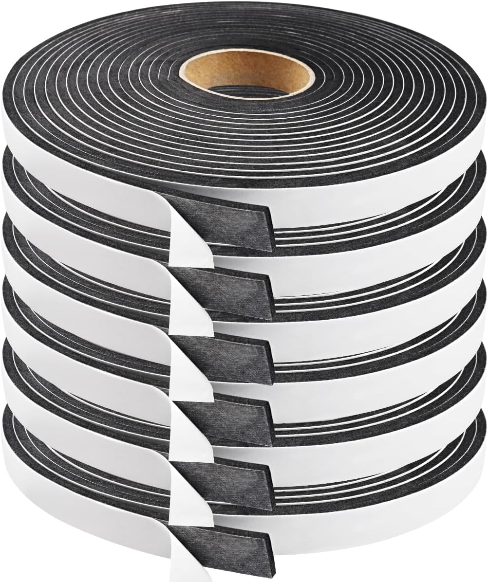 Seal Foam Tape,1/2 Inch W x 1/8 Inch T Weather Stripping for Door and Window,High Density Single Sided Closed Cell Door Insulation Weather Strip, 3 Rolls Total 50FT Black