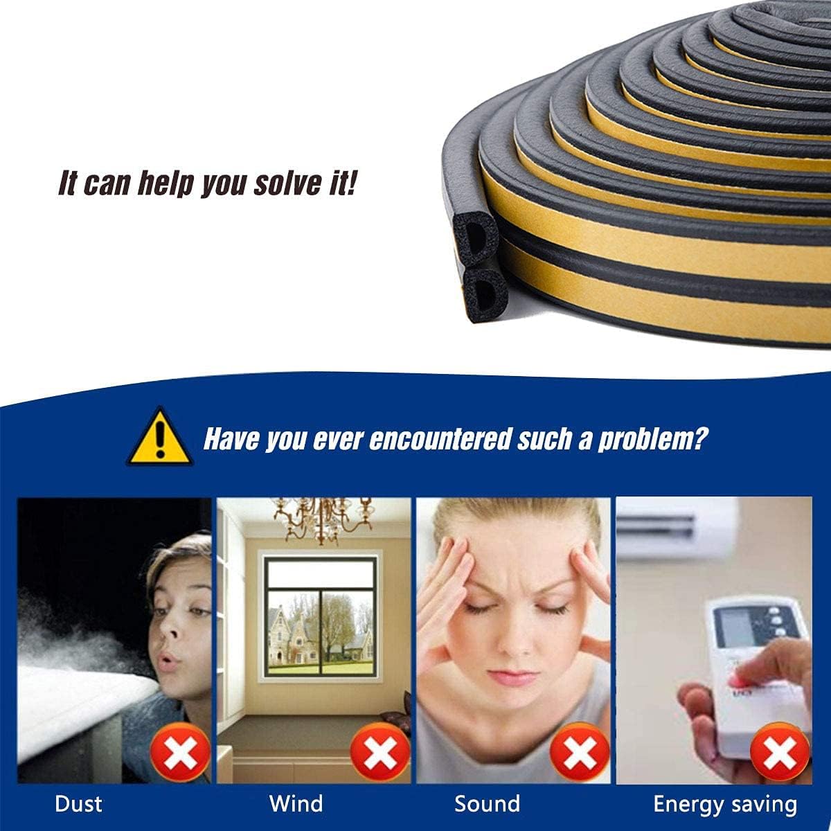 CloudBuyer Door & Window Weather Stripping, Soundproof Insulation Seal Strip with Self-Adhesive Rubber Collision Protection, 16.5 Ft (White)