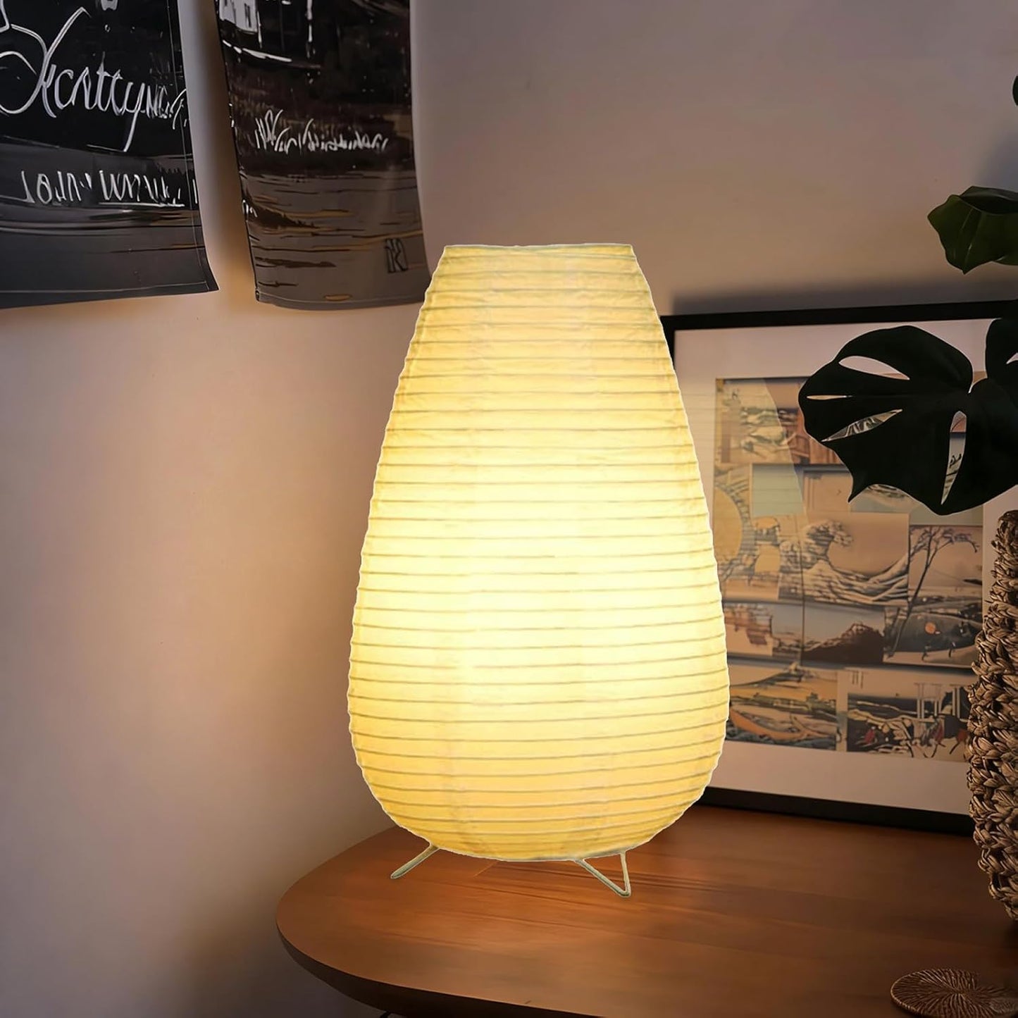 YY YEARCHY Rice Paper Table Lamp 15.3-inch Tall | Push-Button Switch E12 Base Warm Glow Desk Lamp for Bedroom Living Room Office