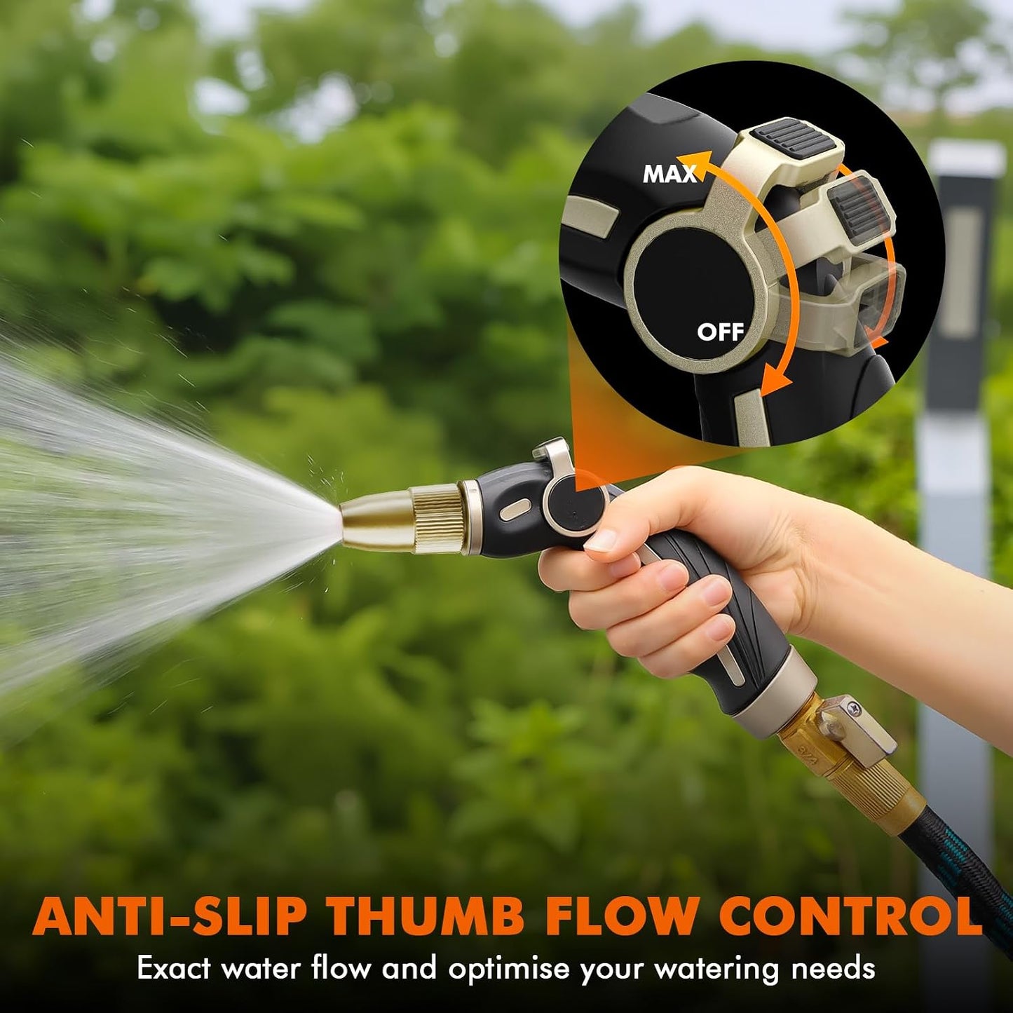 RESTMO Garden Hose Nozzle, Heavy Duty Water Hose Sprayer Nozzle for Outdoor | Metal Hose Nozzle, Brass Head, Adjustable Thumb Control, 4 Spray Patterns, Leak-proof, Ideal for Lawn & Plant & Car, Black