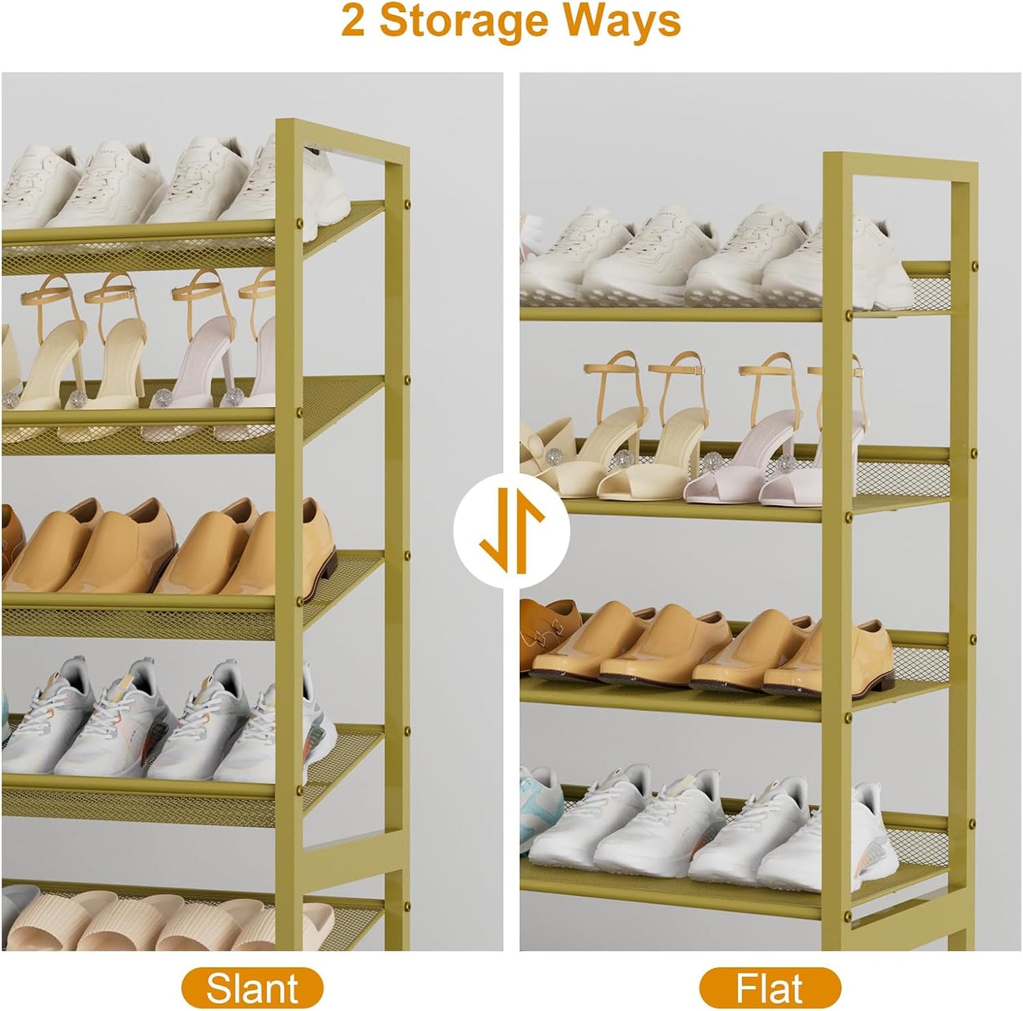 Large Shoe Rack 8 Tier Shoe Organizer, Heavy Duty Metal 4-Tier Stackable Shoe Storage Vertical Shoe Rack for Closet Front Door Entrance, Up to 50 Pairs, 44.8" W x 11.4" D x 56.7" H, Black