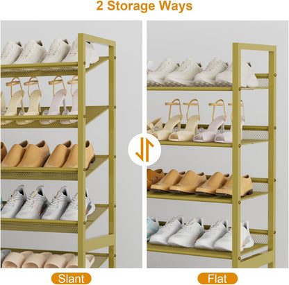Large Shoe Rack 8 Tier Shoe Organizer, Heavy Duty Metal 4-Tier Stackable Shoe Storage Vertical Shoe Rack for Closet Front Door Entrance, Up to 50 Pairs, 44.8" W x 11.4" D x 56.7" H, Black