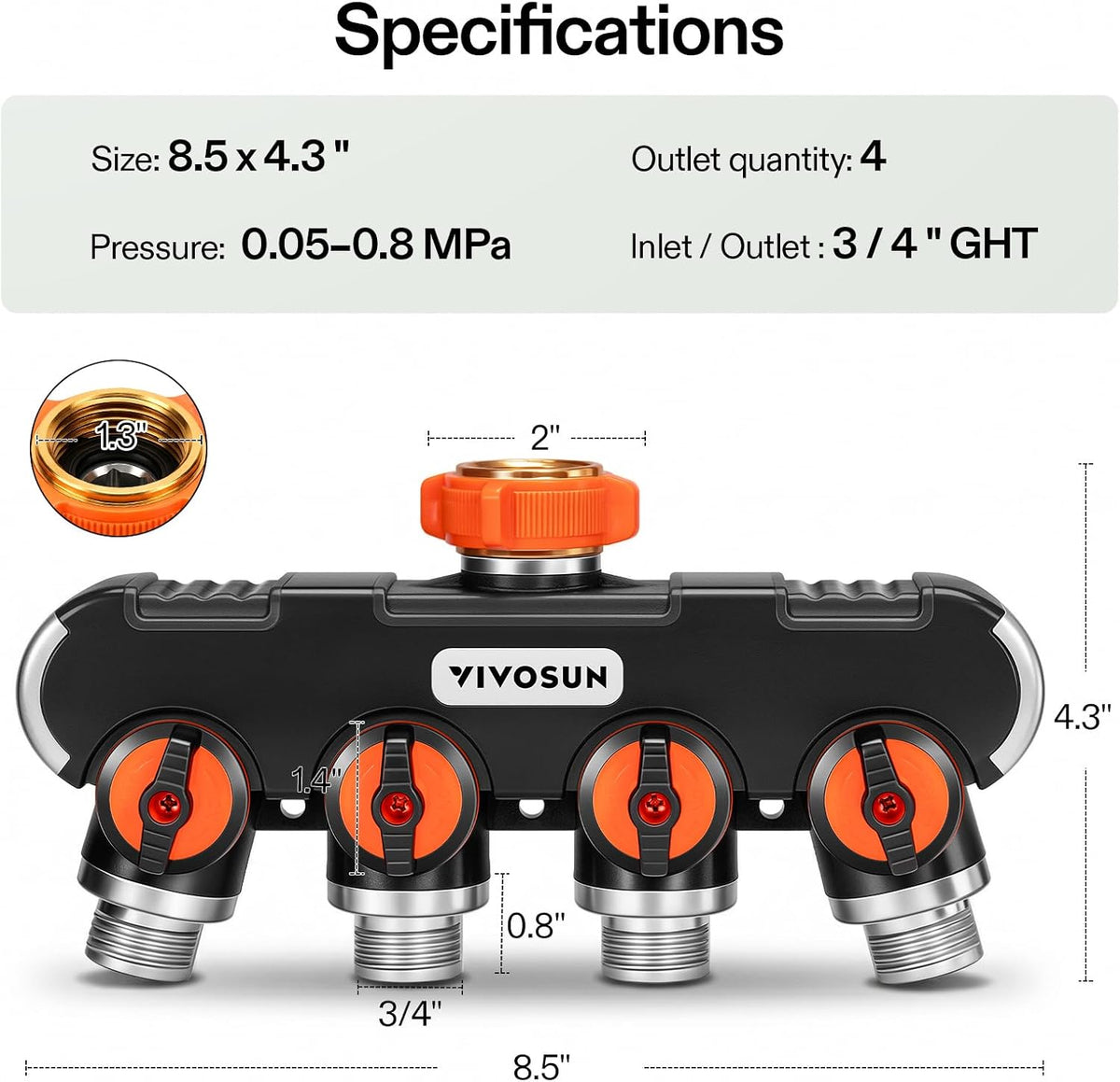 VIVOSUN Garden Hose Splitter 2 Way Heavy Duty, Upgraded Highly Durable Dual Water Hose Connector, Faucet Adapter with Comfortable Rubberized Grip for Drip Irrigation, Lawns