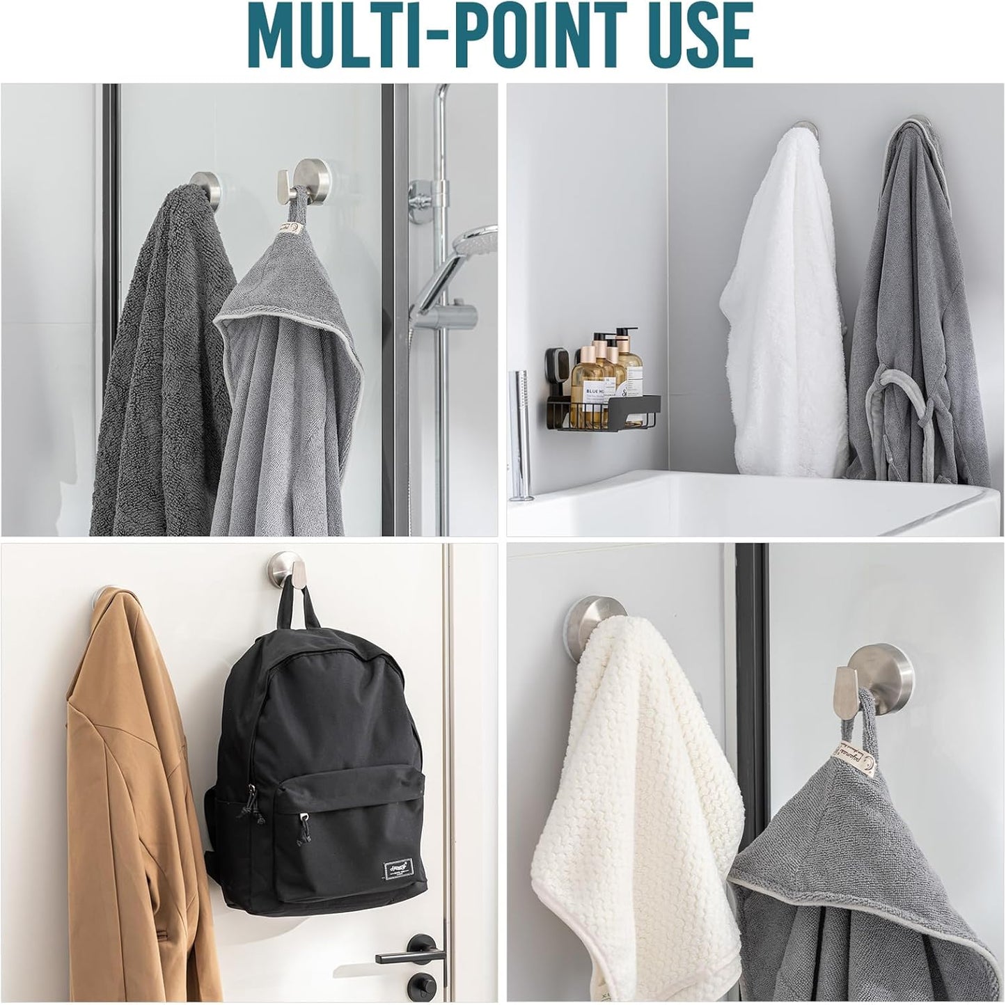 TAILI Suction Cup Razor Holder in Shower 2 Pack, Towel, Loofah, Shaver Holder for Bathroom Wall, Powerful Suction Cup Shower Hooks, Easy to Install and Reuse, White