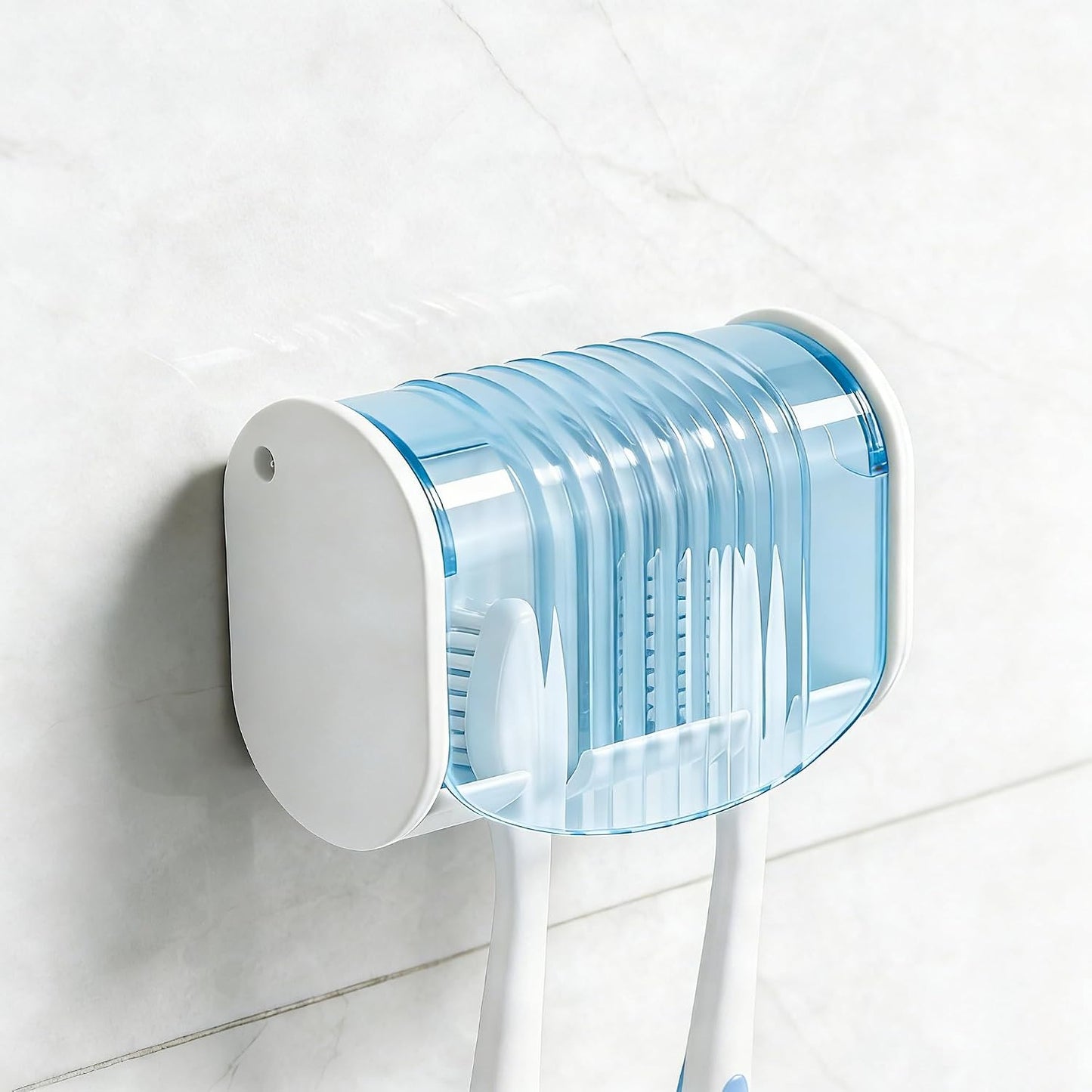 1 Pack Toothbrush Holder Wall Mounted with Cover for Bathroom, 2 Slots Toothbrush Storage Organizer for Shower, Self Adhesive Toothbrush Hanger (Grey)