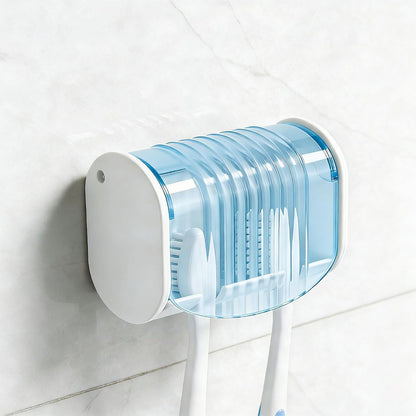 1 Pack Toothbrush Holder Wall Mounted with Cover for Bathroom, 2 Slots Toothbrush Storage Organizer for Shower, Self Adhesive Toothbrush Hanger (Grey)