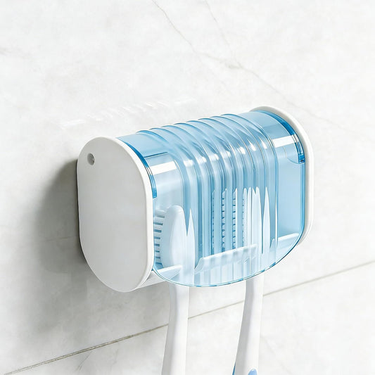 1 Pack Toothbrush Holder Wall Mounted with Cover for Bathroom, 2 Slots Toothbrush Storage Organizer for Shower, Self Adhesive Toothbrush Hanger (Grey)