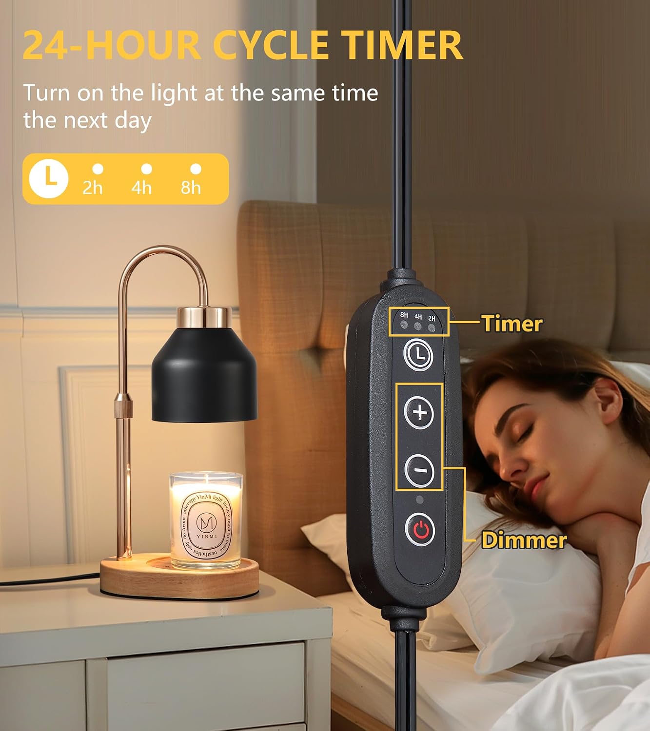 MEIXISUE Candle Warmer Lamp with Timer and Dimmer,Electric Gold Light Gifts for Women Melt Wax Warmer Lamp with 2 Bulbs for Candle Jars House Warming New Home Decor Bedroom