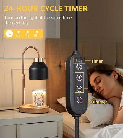 MEIXISUE Candle Warmer Lamp with Timer and Dimmer,Electric Gold Light Gifts for Women Melt Wax Warmer Lamp with 2 Bulbs for Candle Jars House Warming New Home Decor Bedroom