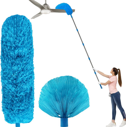 20+ Ft High Reach Ceiling Fan Duster & Cobweb & Corner Brush Duster with 3-13 ft Extension Pole, Microfiber Feather Duster with Washable Head for Ceiling Fan, Furniture, Home Cleaning