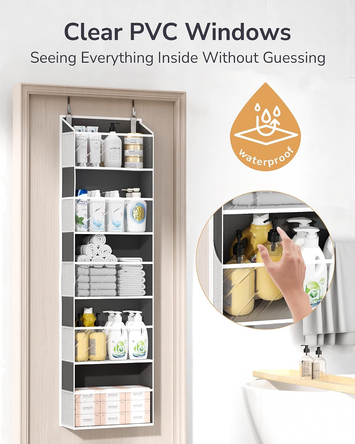 ULG Over the Door Organizer, 5-Tier Extra Large Hanging Storage with 10 Mesh Pockets, 100 lbs Capacity, Heavy Duty Door Organizer for Closet, Bedroom, Nursery Storage, Beige