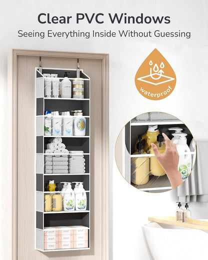 ULG Over the Door Organizer, 5-Tier Extra Large Hanging Storage with 10 Mesh Pockets, 100 lbs Capacity, Heavy Duty Door Organizer for Closet, Bedroom, Nursery Storage, Beige