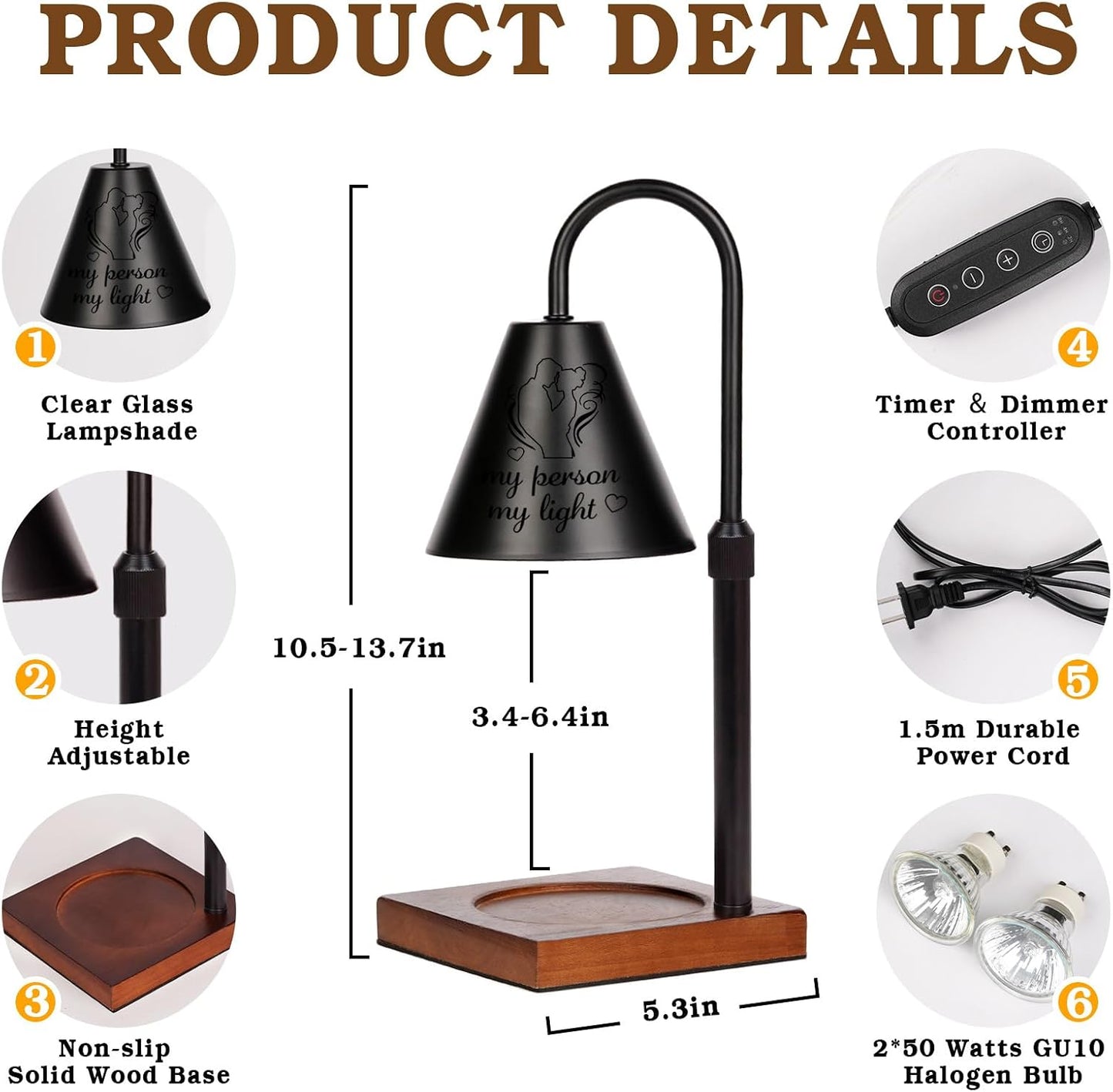 Candle Warmer Lamp Wood with Timer, Dimmable Electric Candle Lamp Warmer for Jar Candles, 2*35 Watt Bulb, Mothers Day Birthday Gifts for Women Men, Decorative Wooden Candle Lamp for Bedroom Home Decor