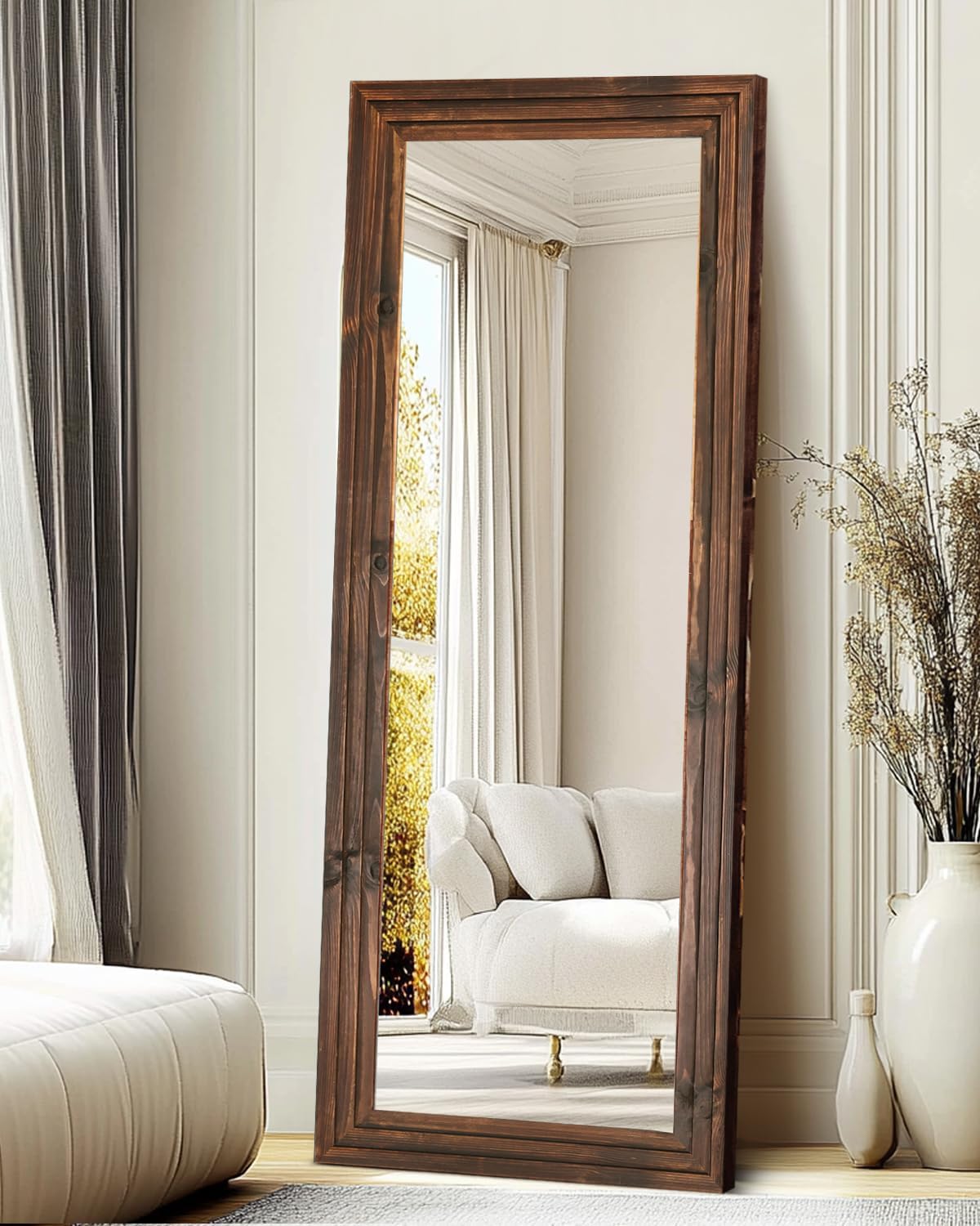 Full Length Mirror 65"x22" with Stand Solid Wood Frame Floor Large Mirror for Living Room, Bedroom Hanging Standing or Leaning Wall-Mounted, New Black