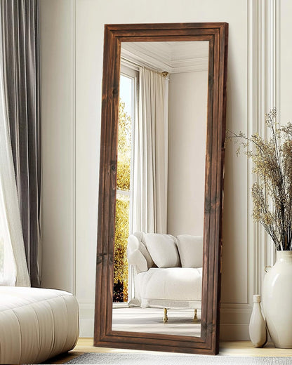 Full Length Mirror 65"x22" with Stand Solid Wood Frame Floor Large Mirror for Living Room, Bedroom Hanging Standing or Leaning Wall-Mounted, New Black