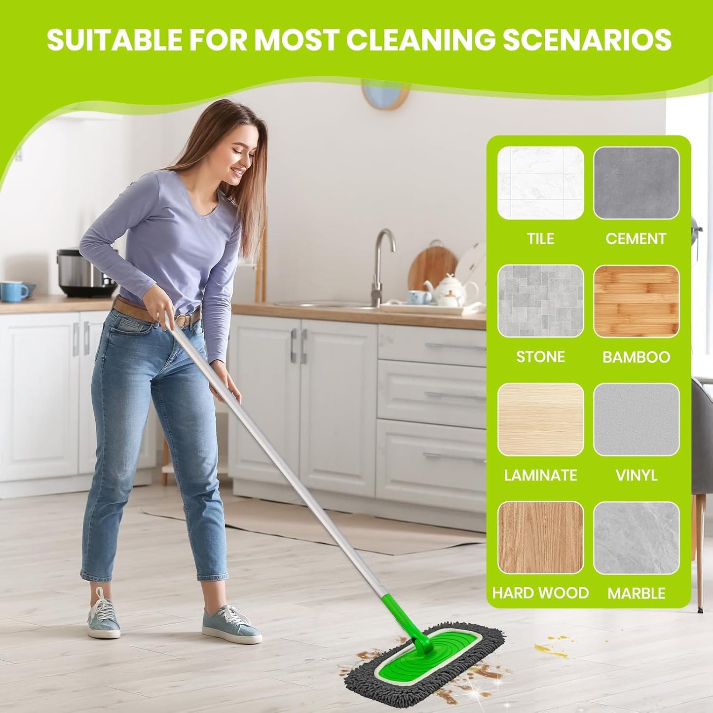 8 Pack Chenille Mop Pads, Reusable Microfiber Mop Refills for 10''–12'' Flat Mops, Washable Wet & Dry Floor Pads for Hardwood, Tile, Compatible with Swiffer Sweeper(Gray)