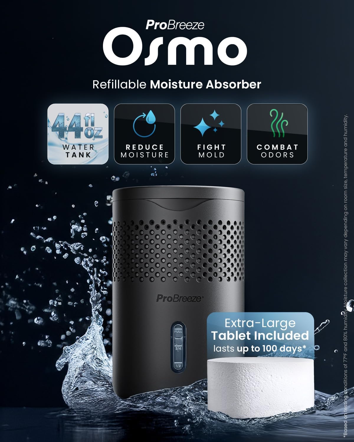 Pro Breeze Osmo Moisture Absorber, Silent & Refillable Dehumidifier for Home, Bedroom, Wardrobe and Bathroom,1.54lb Refillable Tablet, Non-Electric White