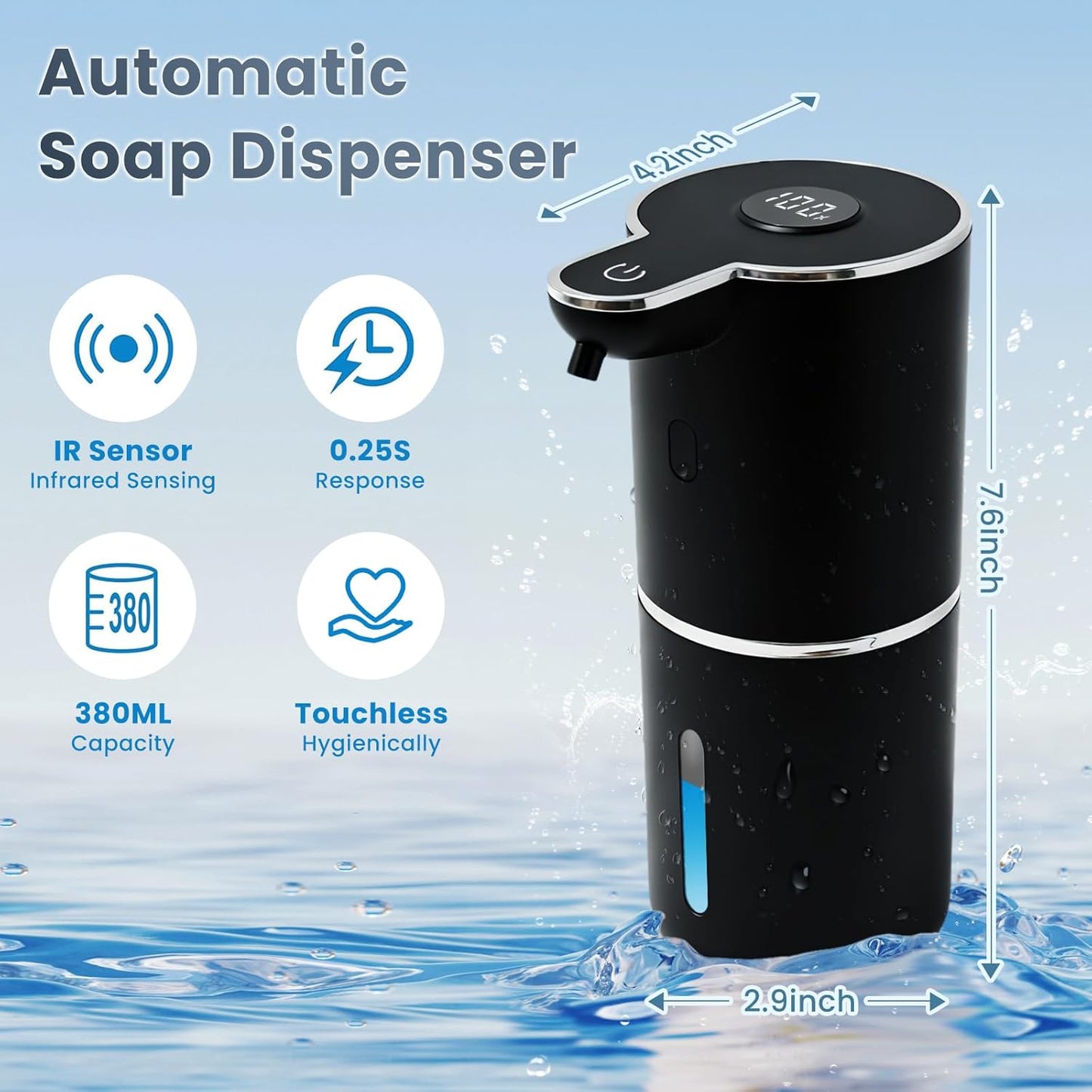 Automatic Soap Dispenser, Touchless Liquid Soap Dispensers, USB Rechargeable, 6-Level Adjustable Volume Control, 12.8oz/380ml, Wall Mount for Kitchen, Bathroom, Free Stickers (Gold)