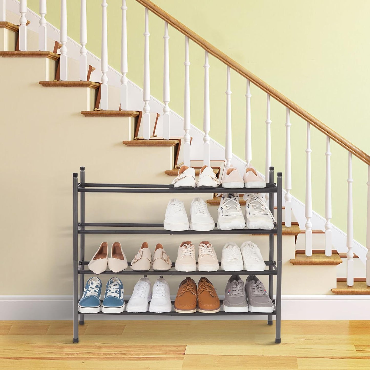 STORAGE MANIAC Expandable Shoe Rack for Closet, 8 Pairs Stackable Small Shoe Rack, Metal Adjustable Shoes Organizer for Entryway, Hallway, Garage, Front Door, Shoes Shelves, Black 2 Tier