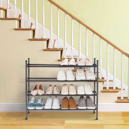 STORAGE MANIAC Expandable Shoe Rack for Closet, 8 Pairs Stackable Small Shoe Rack, Metal Adjustable Shoes Organizer for Entryway, Hallway, Garage, Front Door, Shoes Shelves, Black 2 Tier