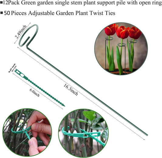30 Inch Or 16 InchPlant Stakes for Flowers - 5 Pack (DIY), Stainless Steel Garden Tall Single Stem Support Stake Plant Cage Support Rings with Adjustable Height Fit Flowers, Plant Stable