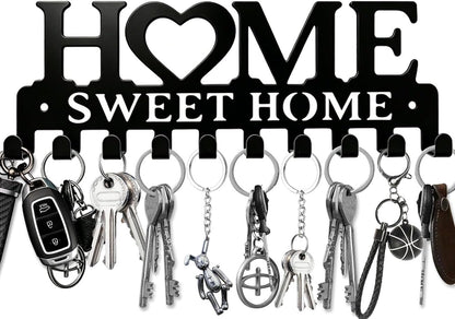 Key Holder Hooks Organizer Hanger Rack Wall Mounted Sweet Home Metal Decor Stylish and Practical for Entryway Front Door Kitchen Hallway Garage Mudroom Office Hardware Included Black