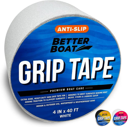 Better Boat Anti Slip Tape for Outdoor Stair Treads, Non-Skid Grip for Stairs and Steps, 4" x 40ft Roll, Clear Waterproof Traction, Weather-Resistant Friction Floor Tread for Dogs and Steps