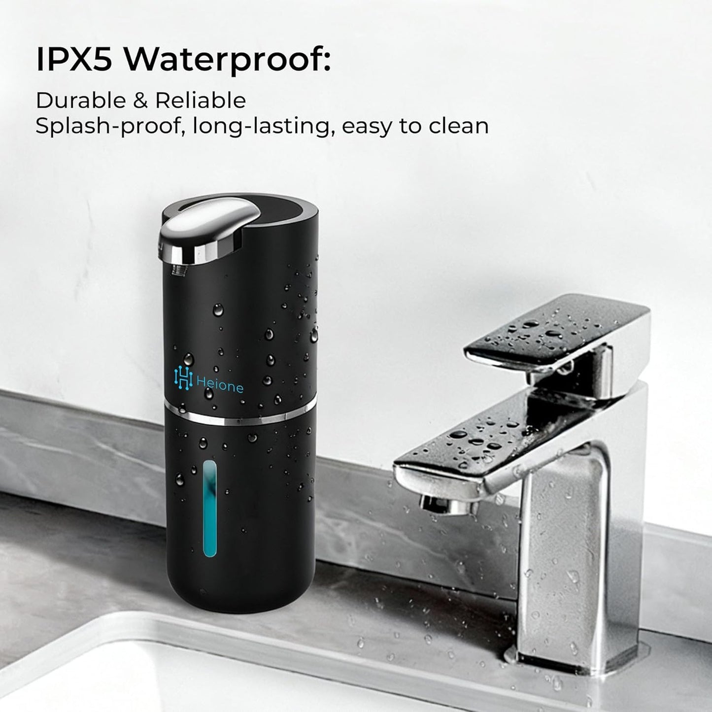 Automatic Touchless Foam Soap Dispenser - USB-C Rechargeable Foaming Soap Pump, IPX5 Waterproof for Bathroom & Kitchen, 12.8oz, Wall Mount or Countertop (Black)