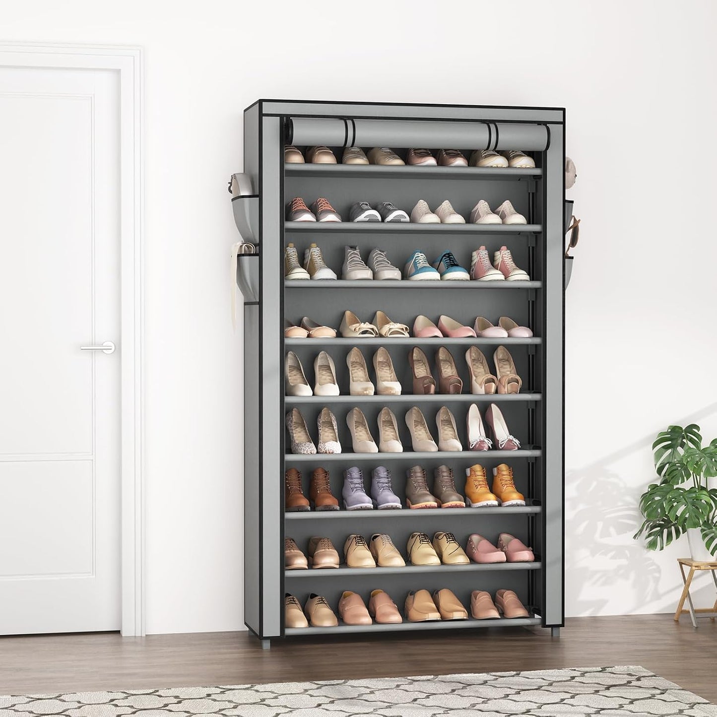 LANTEFUL Shoe Rack with Covers - 10 Tiers Tall Shoe Rack Organizer Large Capacity Shoe Shelf Storage 40 Pairs Space Saving Vertical Shoe Storage Organizer for Closet, Entryway, Dorm, Bedroom