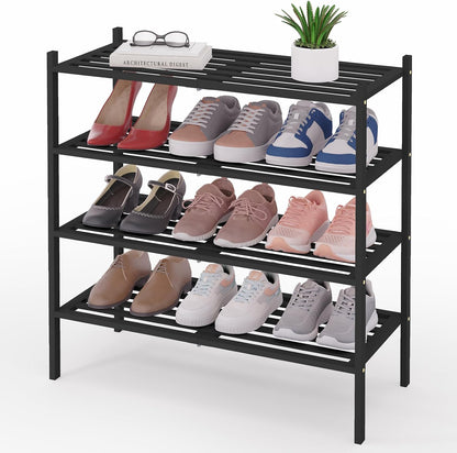 Smiry Bamboo Shoe Rack, 3 Tier Free Standing Wooden Shoe Organizer, Stackable Wood Shoe Storage Shelf for Closet, Entryway, 5 Horizontal Slats, 26.8"x11"x18.3", Natural