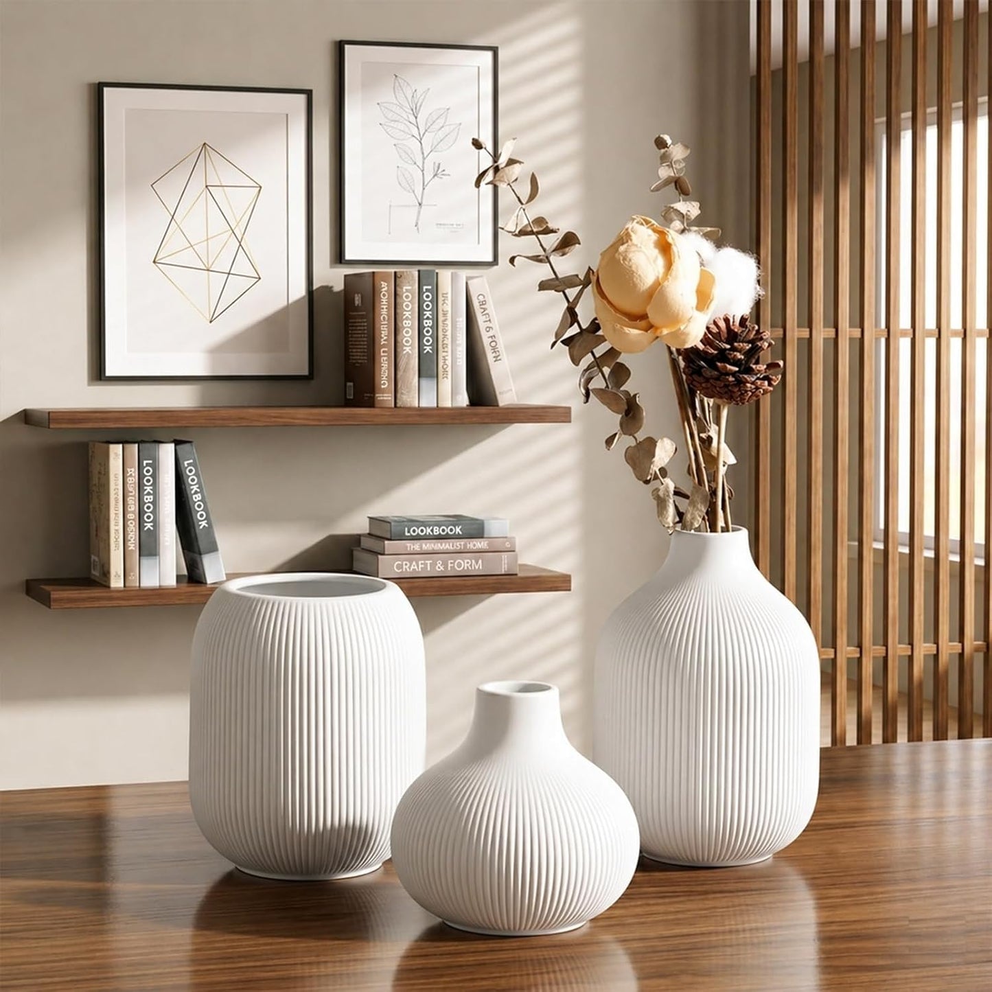 Ceramic Vase Set for Decor, Small Bud Vases, Pastel Decorative Vases for Table, Shelf, Living Room, Kitchen, Nursery, Dorm, (White)
