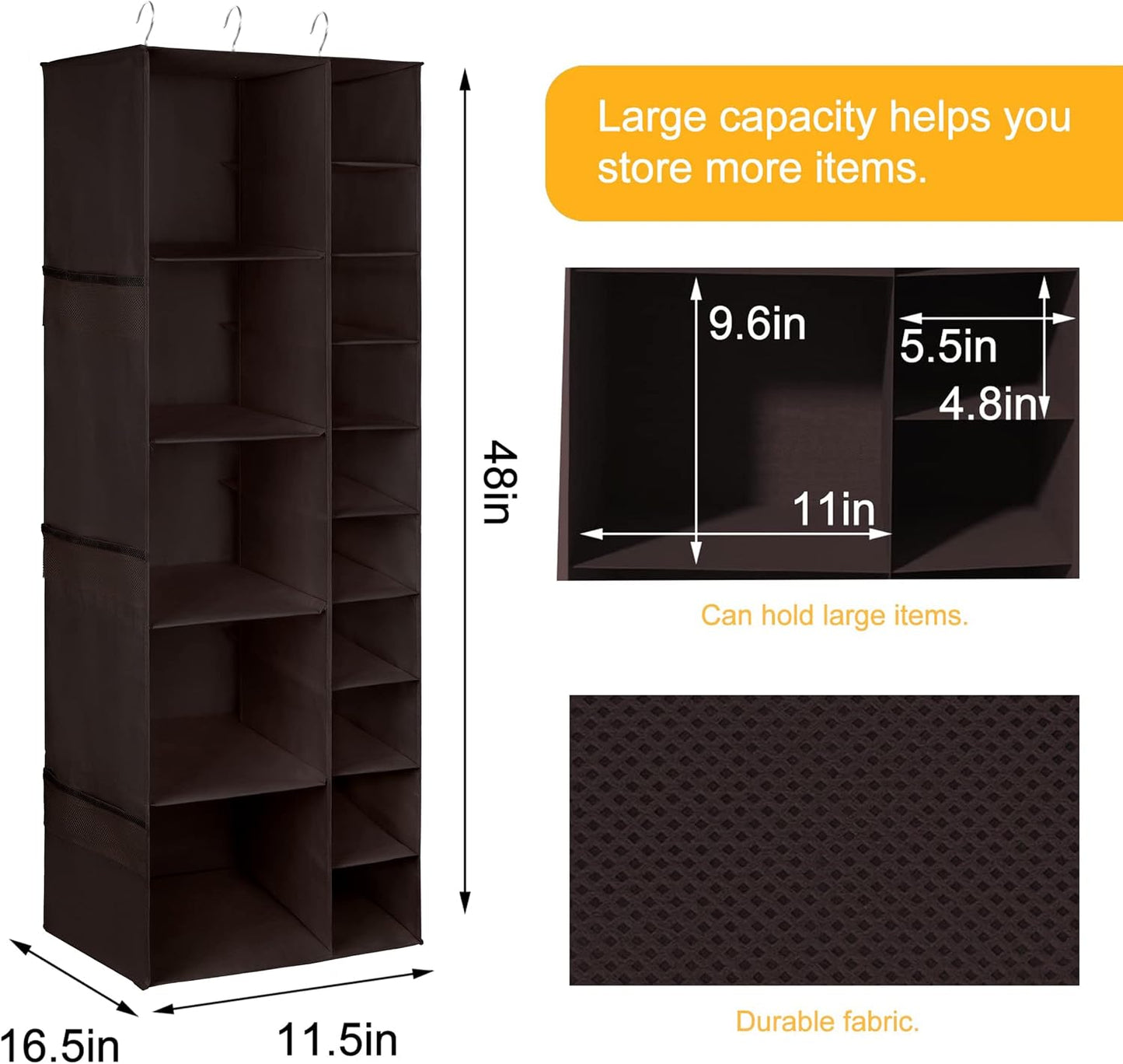 Libeder Shoe Organizer for Closet, 15 Shelf Hanging Closet Storage Shelves - 10 Shoe Rack Organizer and 5 Compartment for Clothes with 6 Side Mesh Pockets for Scarves Socks,Gloves, Grey