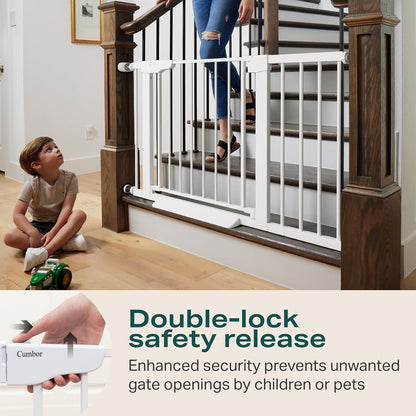 Cumbor 30-46" Baby Gate for Stairs, Mom's Choice Awards Winner-Auto Close Dog Gate for The House, Gifts for Mom, Easy Install Pressure Mounted Pet Gates for Doorways, Black