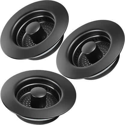 Sink Drain Strainer 3 in 1, 304 Stainless Steel Pop Up Kitchen Sink Stopper with Anti-Clogging Basket, Kitchen Essential Drain Anti-Clog Gadgets, Fits US Standard 3-1/2'' Sink Drain (SUS 304 Brushed)