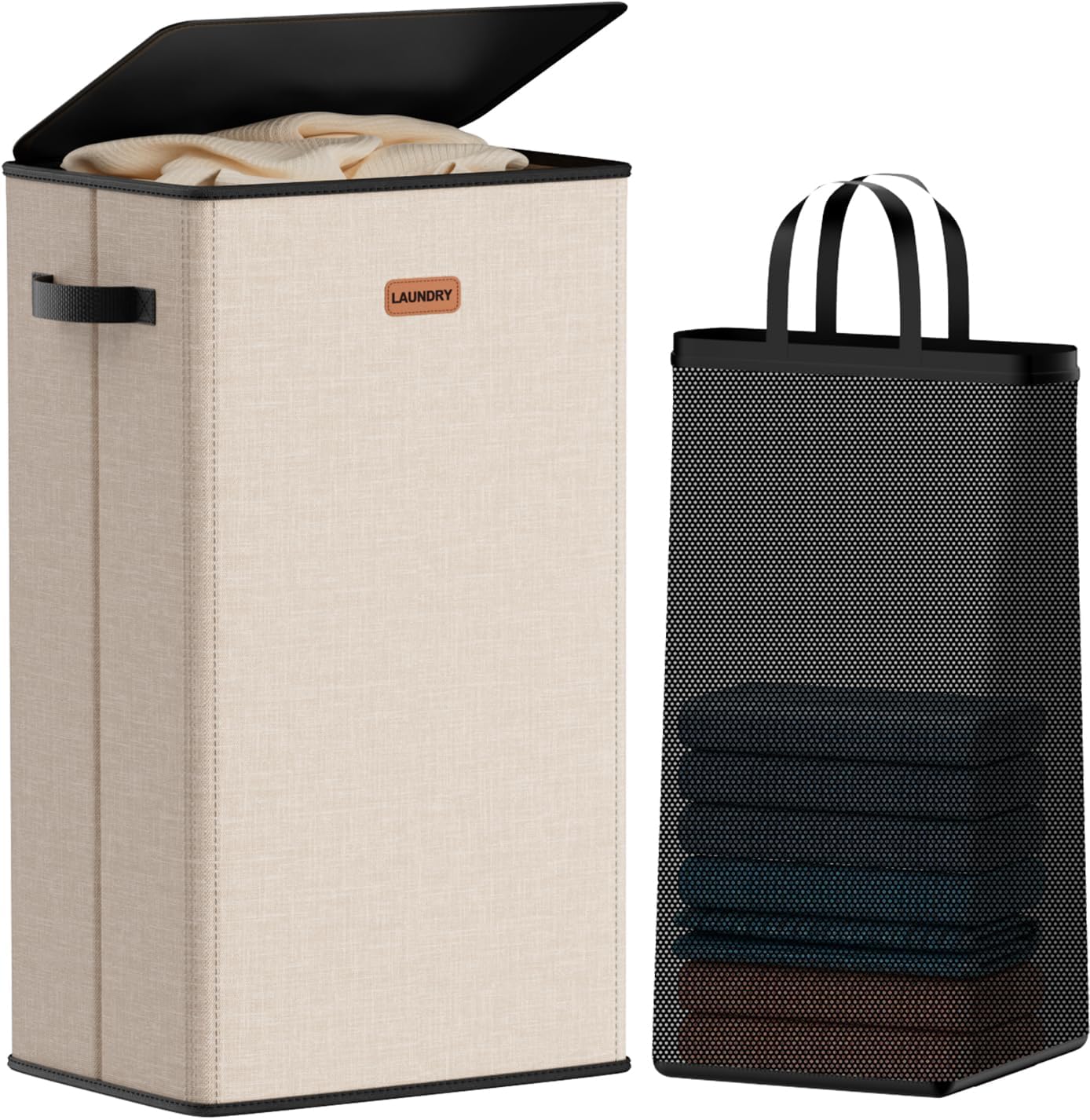 185L Laundry Hamper 3 Section, Laundry Hamper with Lid, Dirty Clothes Hamper with 3 Removable Washing Bags, Extra Large Laundry Basket Organizer for Bedroom, Laundry Room, Dorm - Black