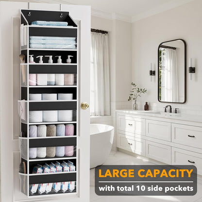 SpaceAid 1 Pack Over The Door Organizer with 5 Large Pockets and 10 Mesh Side Pockets, 5 Layers Door Organizer Hanging with Clear Window for Bedroom, Bathroom, Pantry and Nursery, Gray