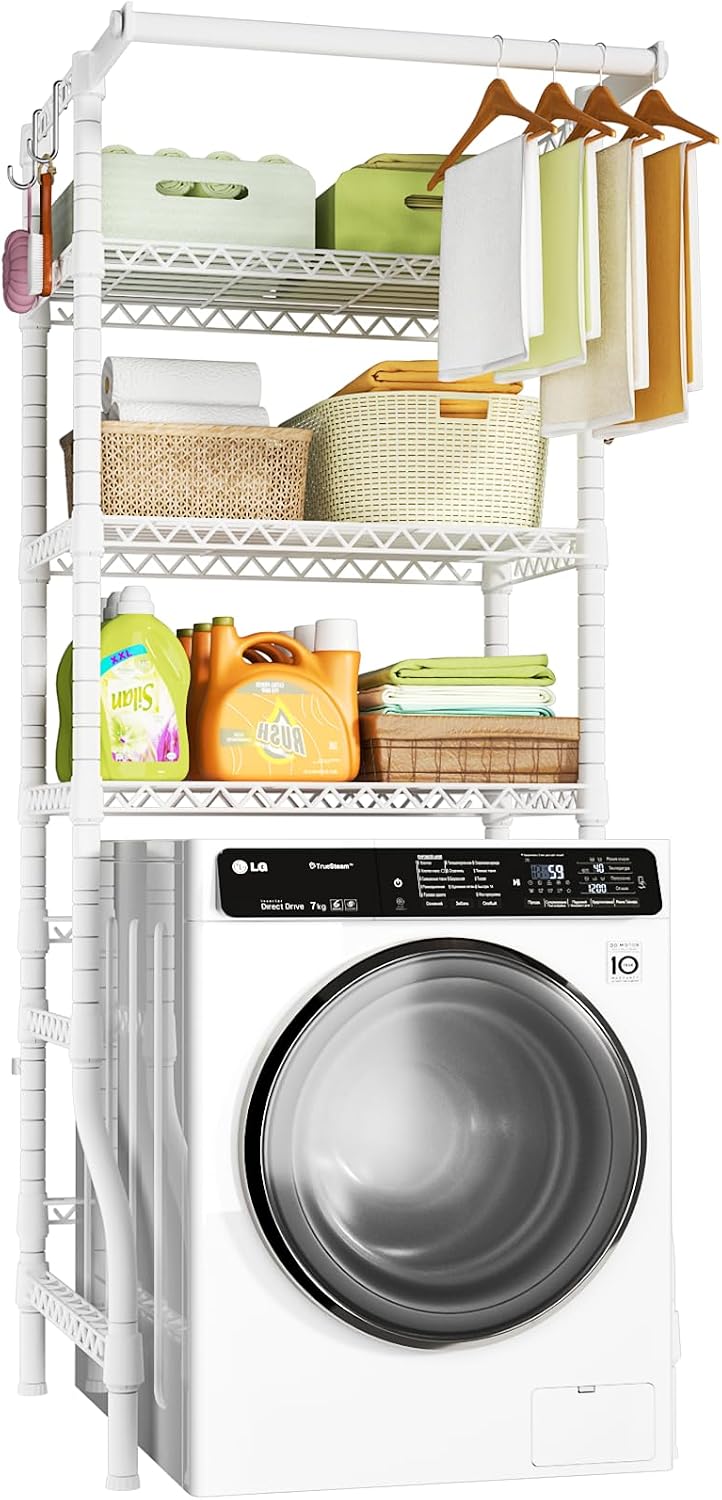Ulif U11 Over Washer and Dryer Shelves, 3 Tiers Laundry Room Storage and Organizer Standing Shelf, Metal Freestanding Clothes Drying Rack, 33.9" W x 19.7" D x 77.6" H, Black
