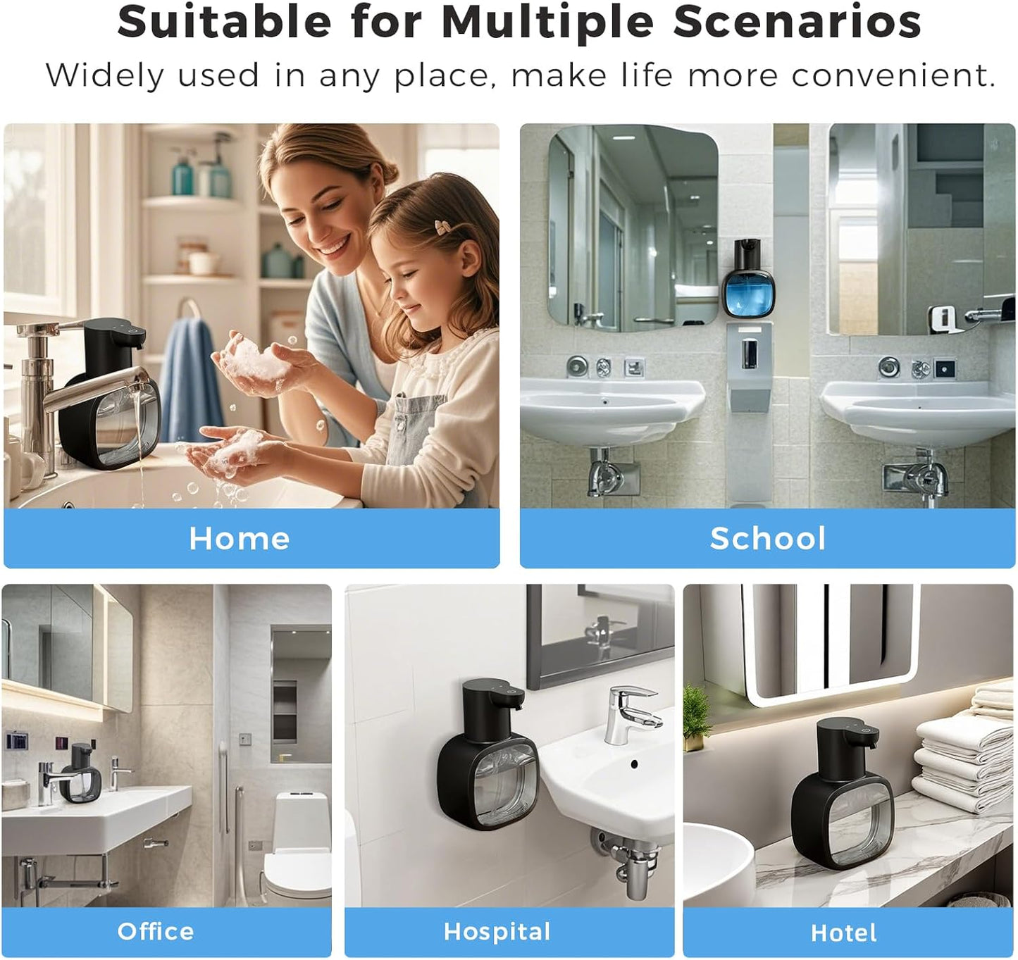 Automatic Liquid Soap Dispenser, 17oz/500ml Touchless Rechargeable with 4-Level Adjustable & IPX5 Waterproof - Level Display for Wall/Tabletop Use in Bathroom, Kitchen, Black