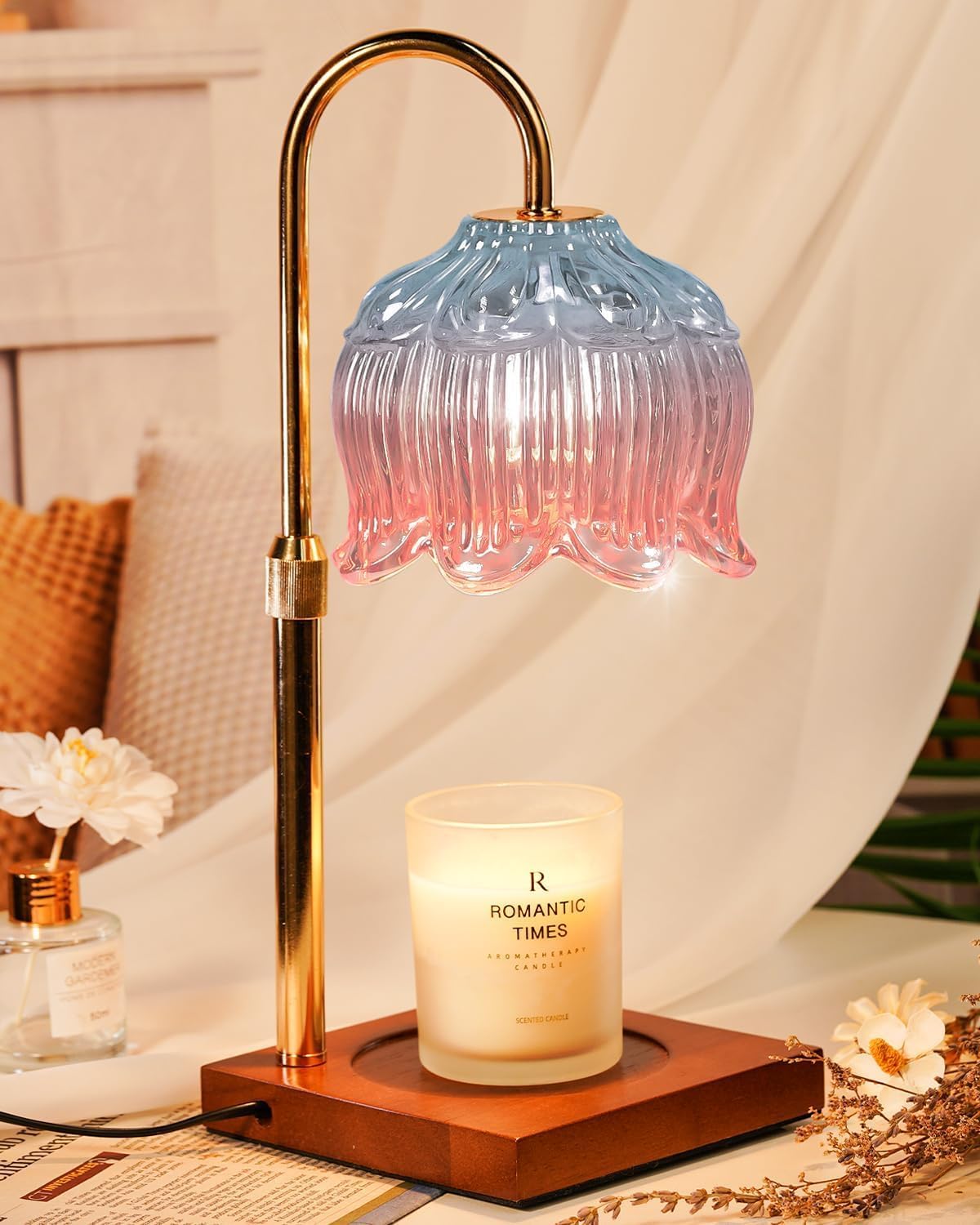 Funistree Flower Candle Warmer Lamp with Timer & Dimmer, Adjustable Height Candle Warmer, Christmas Birthday Gifts for Women Mom, House Warming New Home Decor, Wax Warmer with 2 Bulbs for Jar Candles