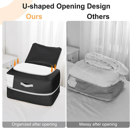 Comforter Storage Bag - Large Capacity Blanket Storage Bags 3-Layer Ultra Space Saving Self Compression Organizer, Washable Compression Bags for Storage Comforter Blanket, 2-Pack, Beige
