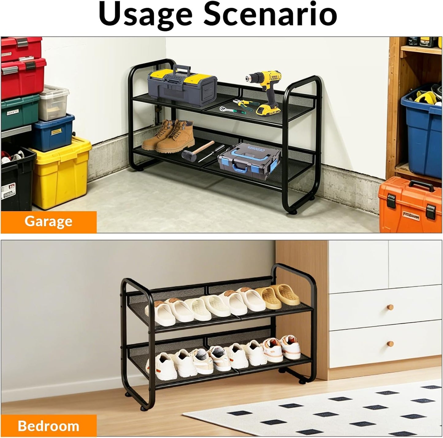 4 Tiers Metal Shoe Rack for Entryway Closet Hallway Bedroom Garage | Shoe Storage Organizer, Mesh Shoe Shelves, Freestanding, Stackable, Adjustable, Rustproof Black