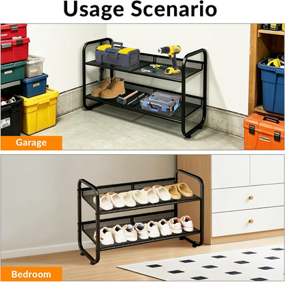 4 Tiers Metal Shoe Rack for Entryway Closet Hallway Bedroom Garage | Shoe Storage Organizer, Mesh Shoe Shelves, Freestanding, Stackable, Adjustable, Rustproof Black