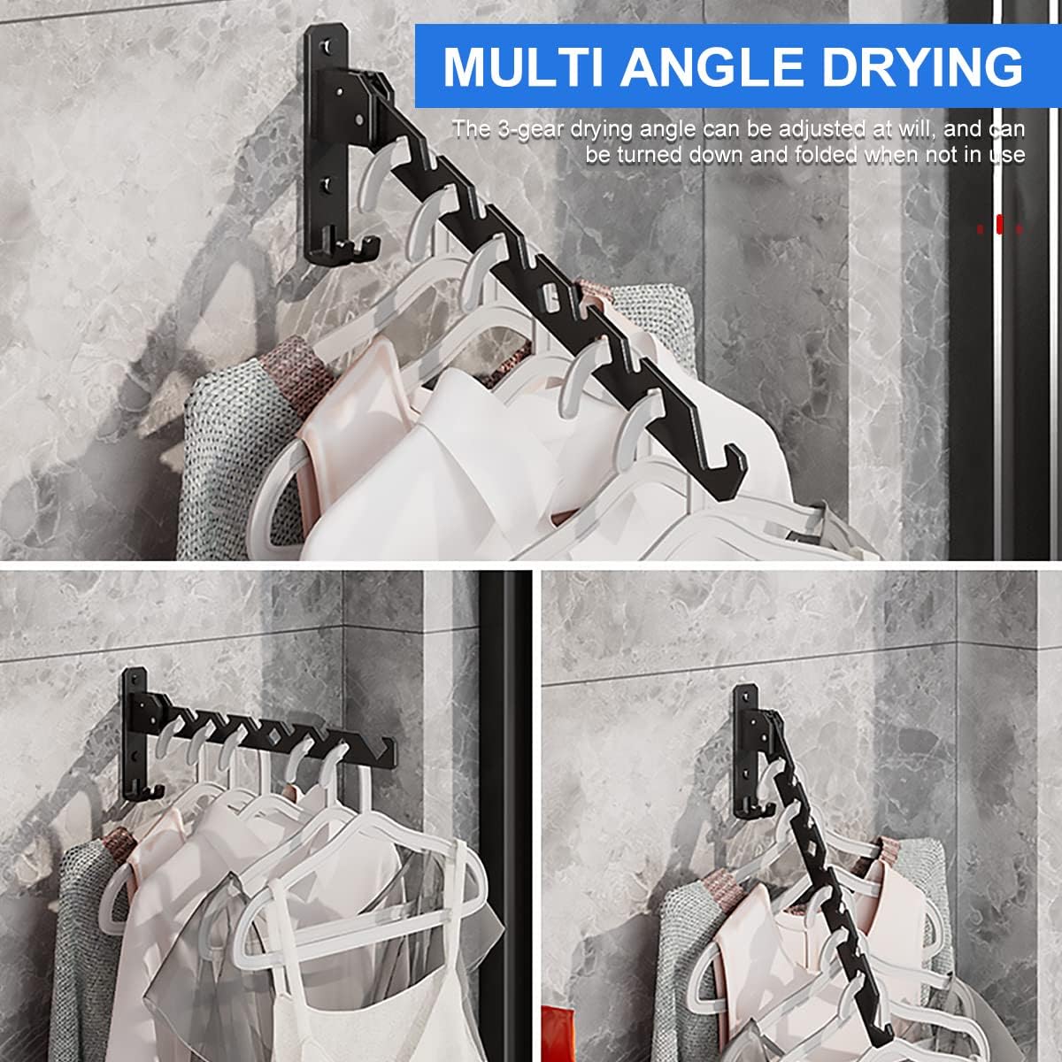 1Pcs Wall Mounted Clothes Drying Rack Aluminum Alloy Laundry Drying Rack with Screws 180°Adjustable Clothes Drying Hanger Rust Resistant Clothes Drying Organizer Rack for Home Dorm