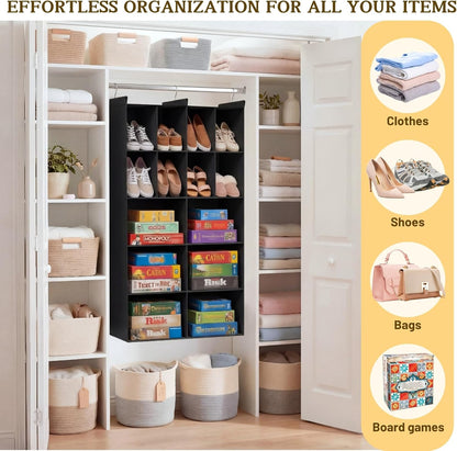 Ofiray-home 6 Tier Hanging Closet Organizer, 16 Compartments Sweater Organizer for Closet with 3 Sturdy Hooks, Closet Organizers and Storage, Wardrobe, Rv, Garment Rack, Grey