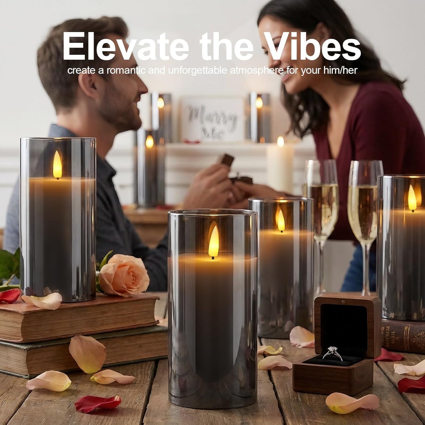 5plots Glass Battery Operated White Flameless Candles with Remote Timer, 3D Wick Real Wax Pillar Led Candles Warm Flickering Light for Indoor Home, Halloween, Christmas Decor, Set of 3, D3 x H4 5" 6"
