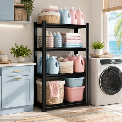 Over Washer and Dryer Shelves, Adjustable 2 Tier Metal Laundry Room Organizer and Storage Rack, Heavy Duty Utility Shelving Unit, 14"Wx 12"Dx 22"H Rust Resistant Steel Freestanding Shelf, Black