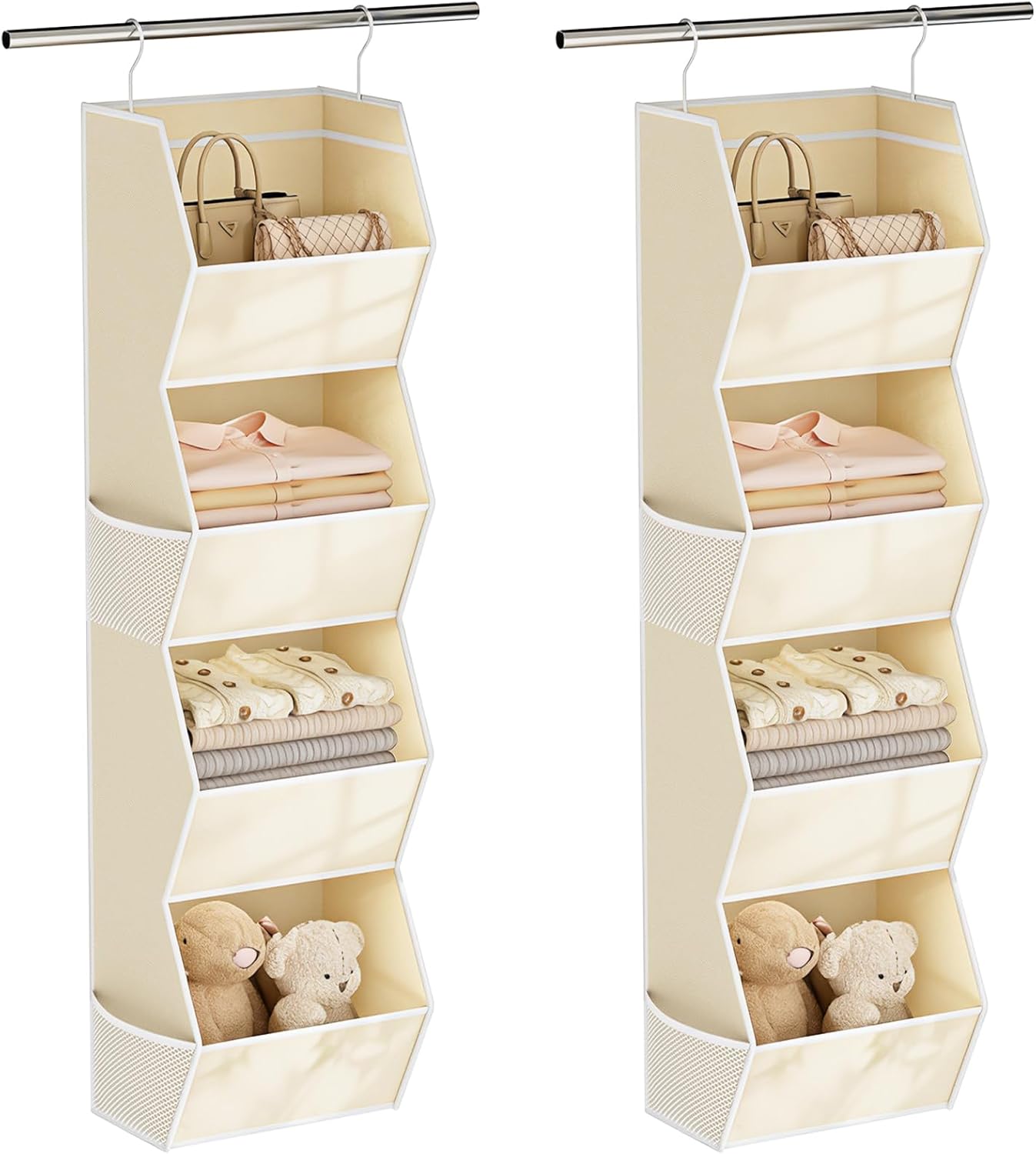 Hanging Closet Organizer 4 Shelf Collapsible Bedroom Closet Organizers and Storage Hanging with Mesh Pockets for Clothes, Fabric Hanging Storage Bins for Wardrobe Closet Organization and Storage, Grey
