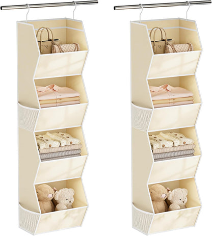 Hanging Closet Organizer 4 Shelf Collapsible Bedroom Closet Organizers and Storage Hanging with Mesh Pockets for Clothes, Fabric Hanging Storage Bins for Wardrobe Closet Organization and Storage, Grey