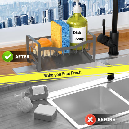 Maifan Stainless Steel Kitchen Sink Caddy Organizer with Auto Drain Tray, Sponge Holder for Countertop Storage